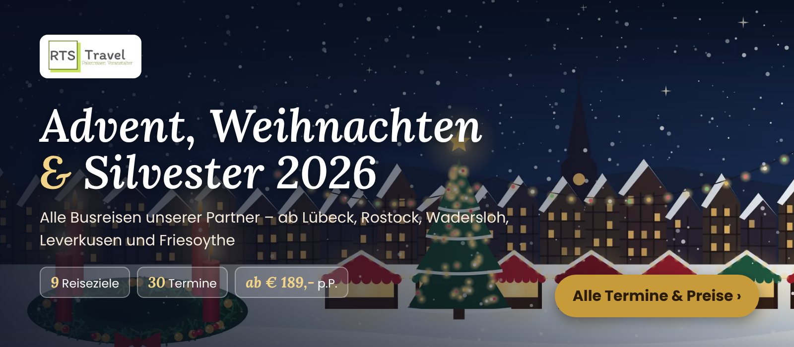 Advent, Weihnachten & Silvester 2026 – Busreisen mit RTS Travel